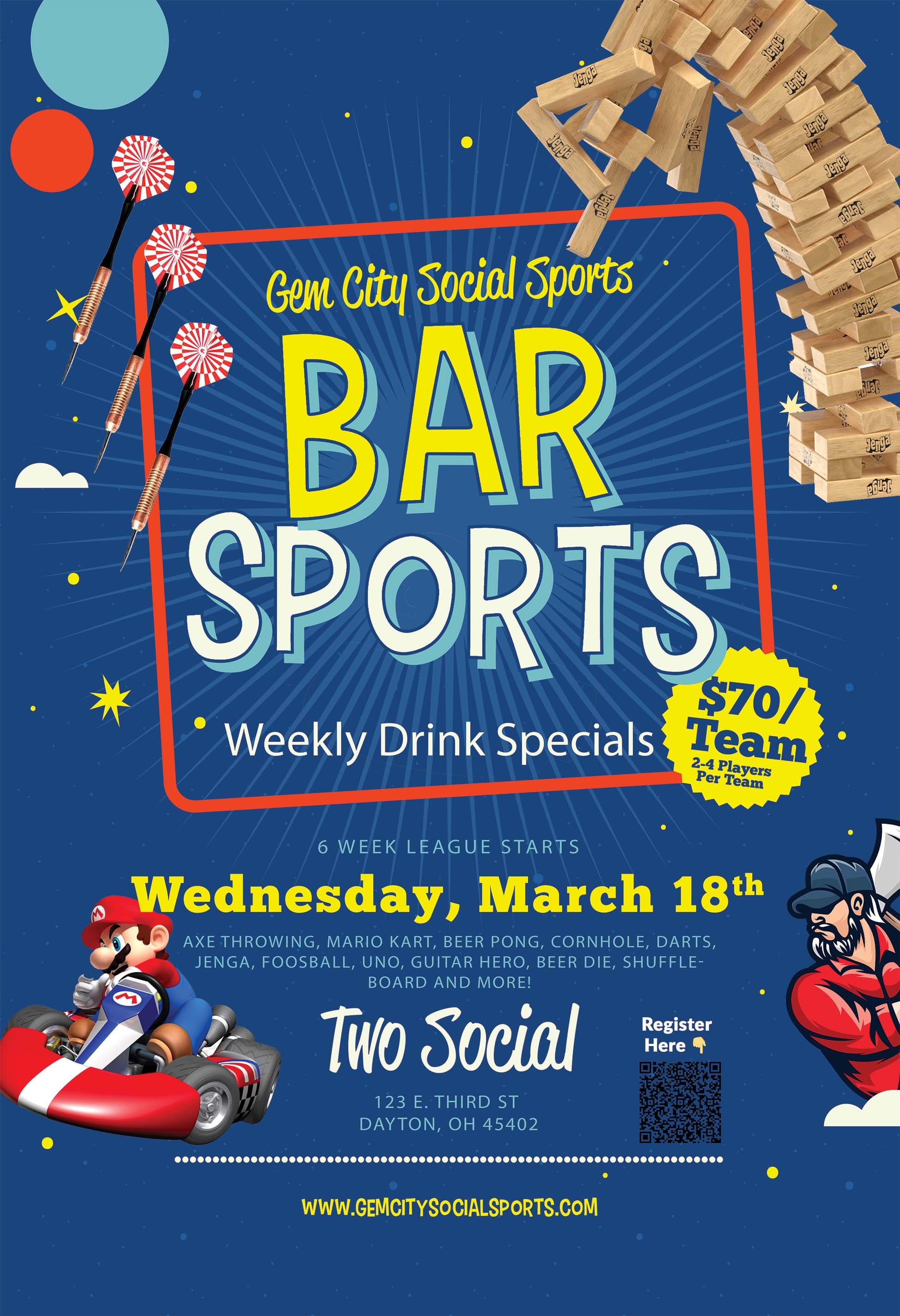 Bar Sports League poster for March 18, 2026