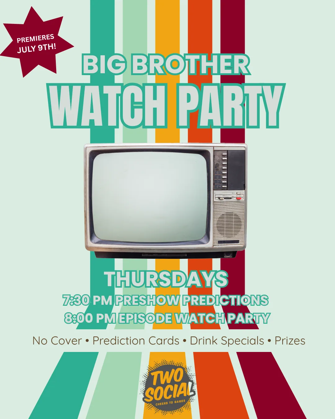 Big Brother Watch Party Thursday Nights at Two Social poster