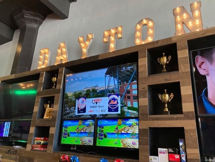 TVs and group party space at Two Social