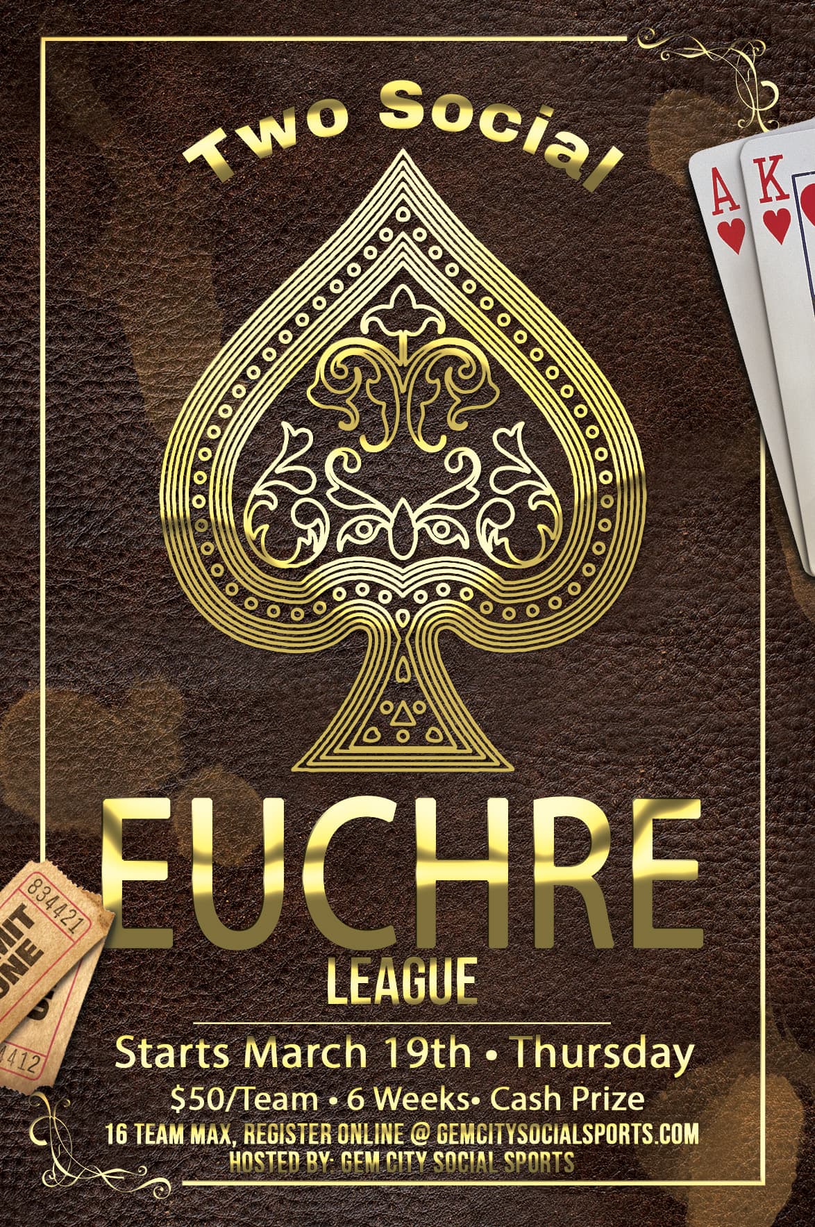 Euchre League poster for March 19, 2026
