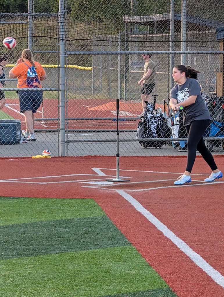 Players batting at a Gem City Social Sports Wednesday T-Ball game
