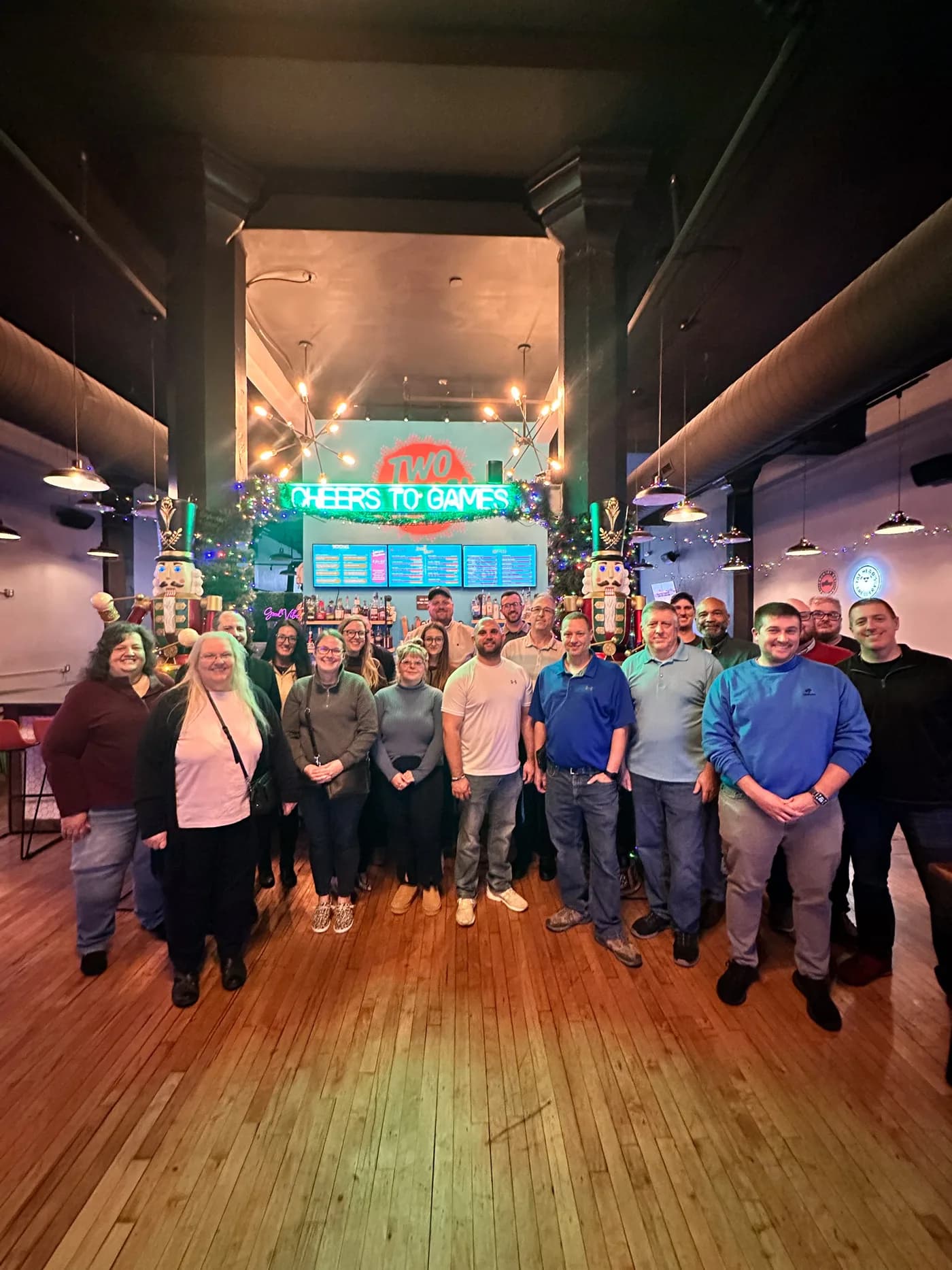 Holiday party group inside Two Social